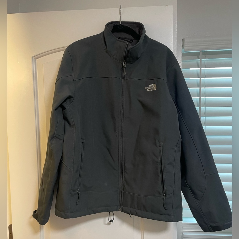The North Face Mens Large Soft-shell Jacket Black Full Zip Fur/Fleece Lined